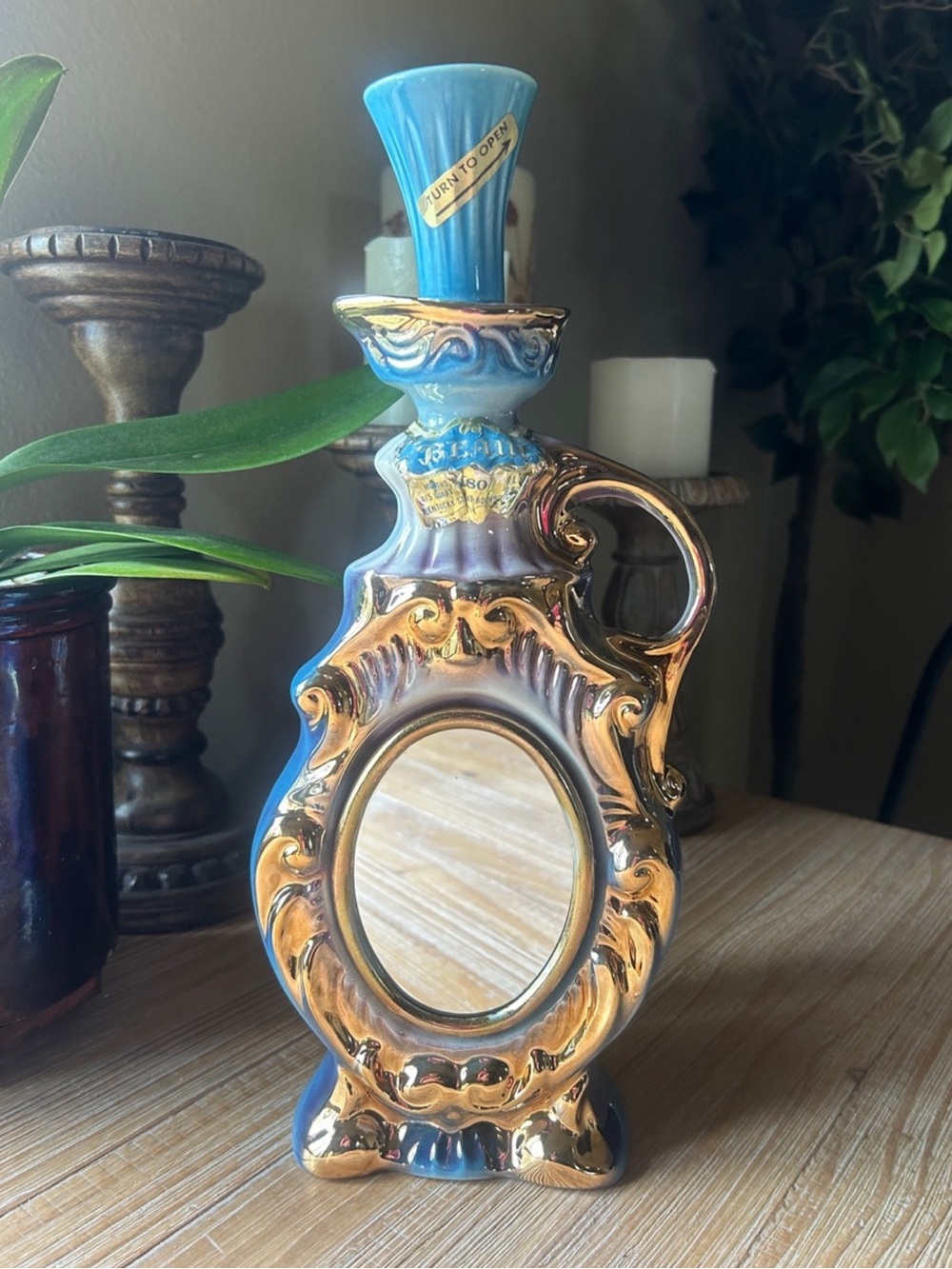 1975 Jim Beam "Reflections in Gold" Reno Decanter MCM Hollywood Regency